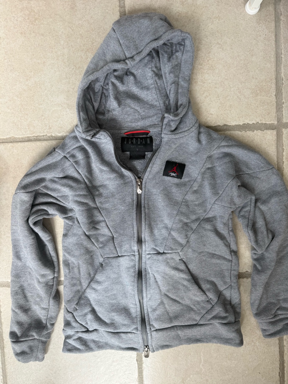 Jordan Kids Boys Gray Zip-Up Hoodie with Red Accent